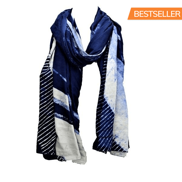 Serenity Indigo handprinted scarf - StepByStep