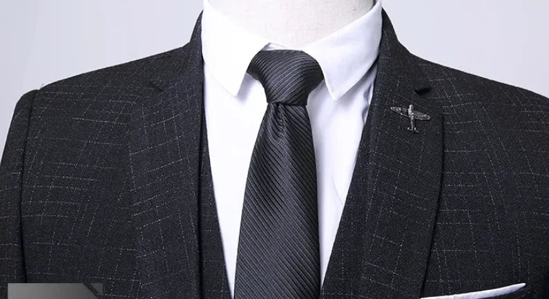 Set completo in 3 pezzi stile britannico - Banchetto di nozze alla moda da uomo di alta qualità Look europeo americano con pantaloni gilet giacca - StepByStepNow