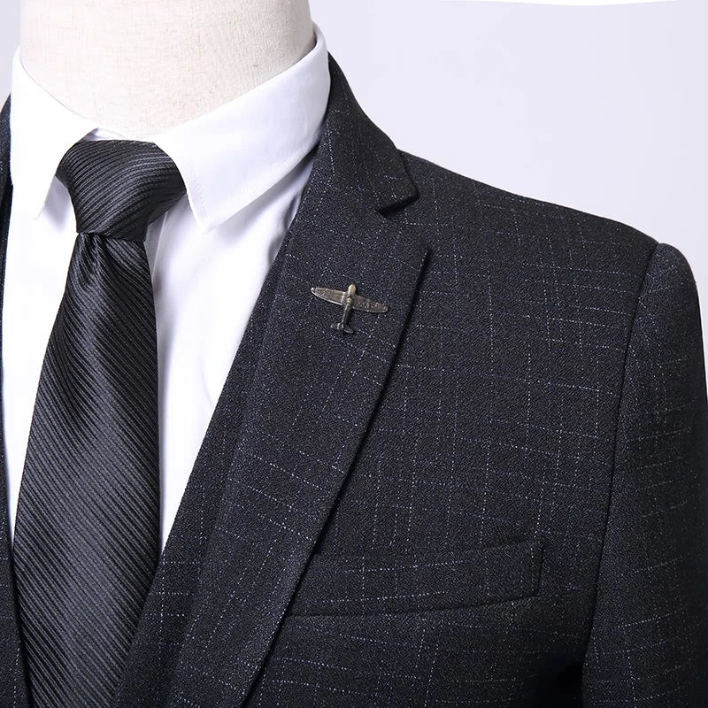 Set completo in 3 pezzi stile britannico - Banchetto di nozze alla moda da uomo di alta qualità Look europeo americano con pantaloni gilet giacca - StepByStepNow