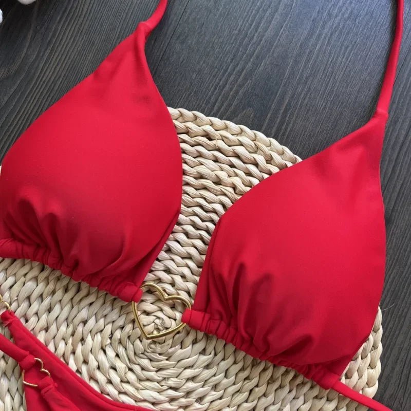 Sexy Halter Solid color Bikini Set Women's Swimsuit Two-piece Triangle Thong Swimwear Bathing Suit Brazilian Biquinis - StepByStepNow