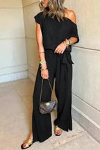 Shadow Check One Shoulder Jumpsuit - StepByStep