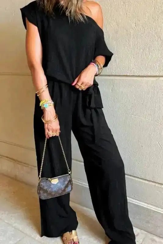 Shadow Check One Shoulder Jumpsuit - StepByStep