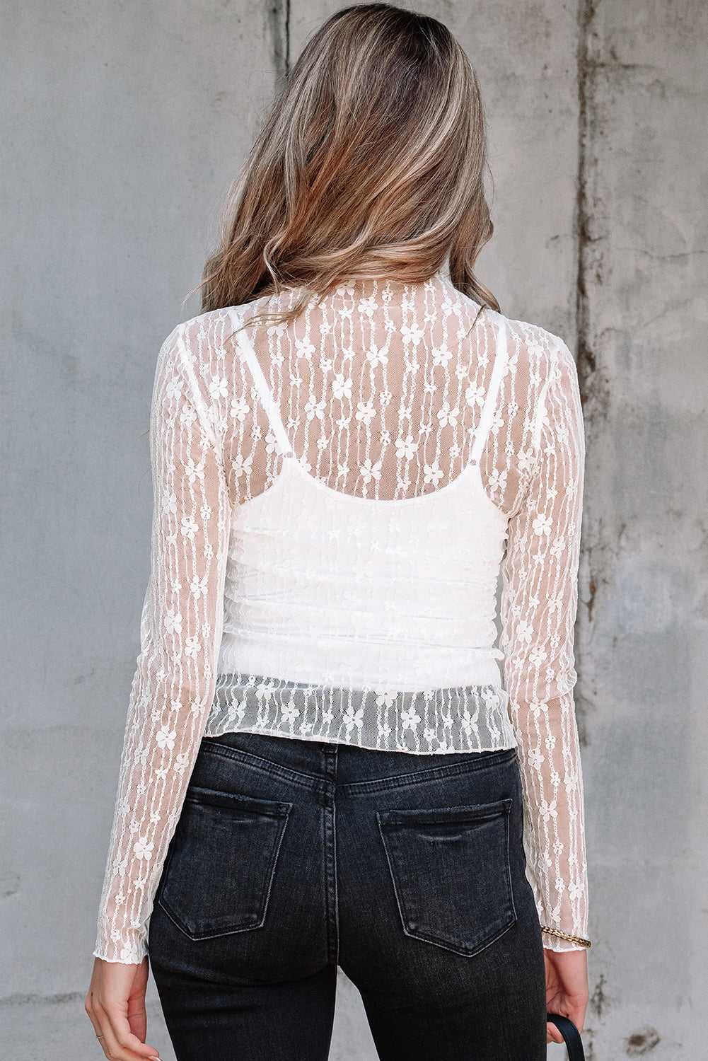 Sheer Floral Lace Slim - Fit Top - StepByStep