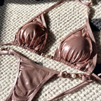 Shiny Pink Micro Bikini 2026 Mujer Women Sexy PU Pearls Push Up Thong Swimsuit Summer Bathing Suit Bandage Holiday Swimwear - StepByStepNow