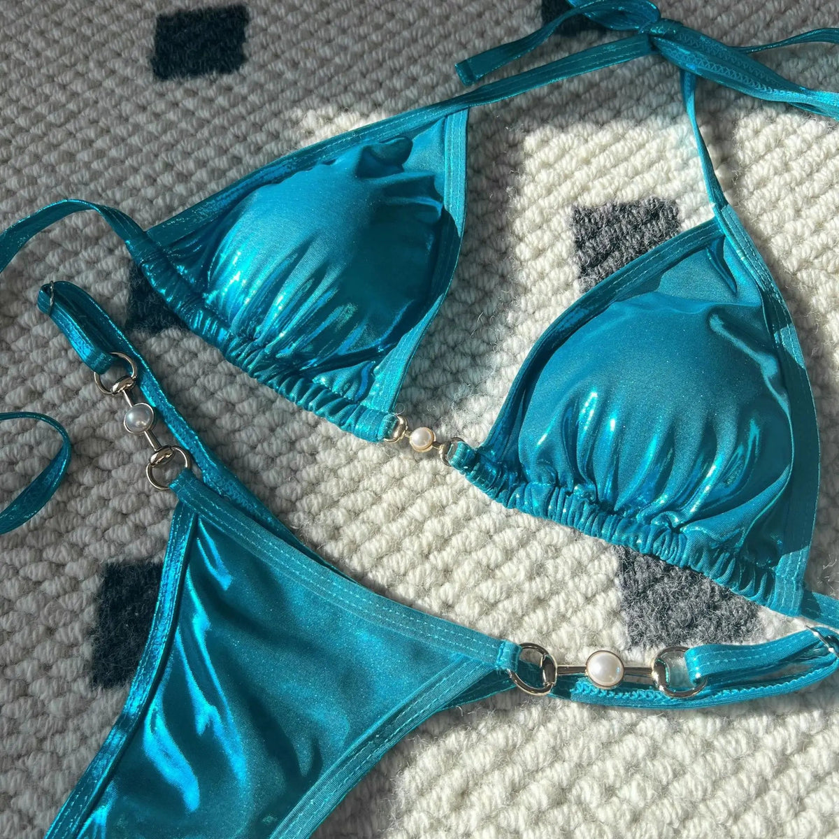 Women’s Glossy Pearl-Detail Bikini — Image 9