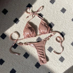 Shiny Pink Micro Bikini 2026 Mujer Women Sexy PU Pearls Push Up Thong Swimsuit Summer Bathing Suit Bandage Holiday Swimwear - StepByStepNow