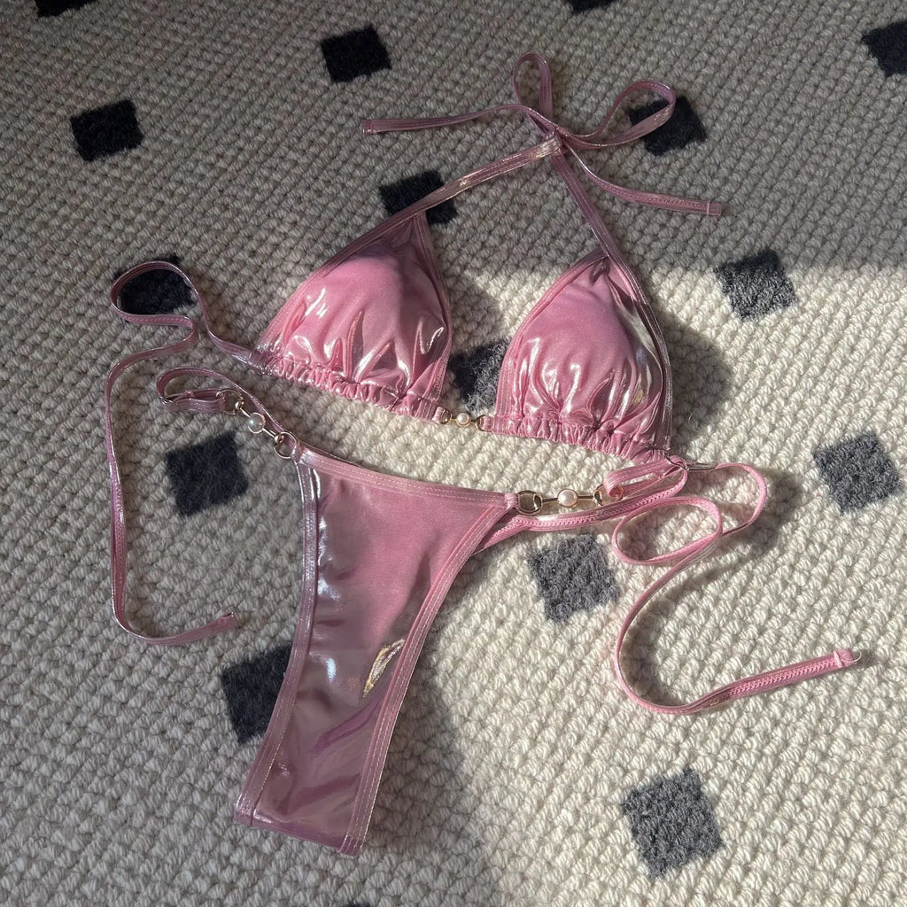 Women’s Glossy Pearl-Detail Bikini — Image 5
