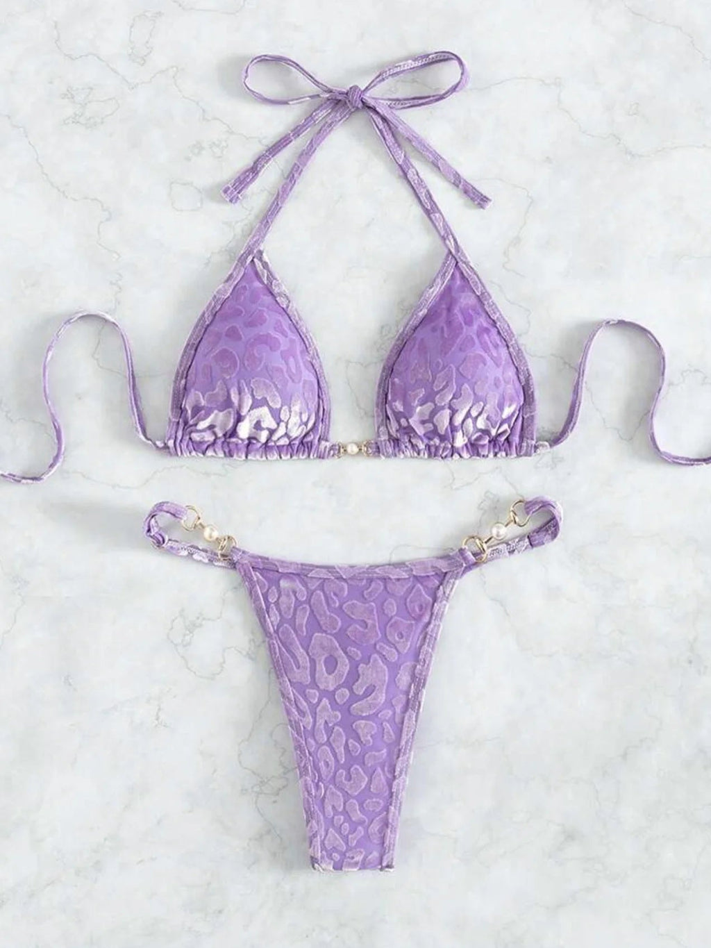 Women’s Glossy Pearl-Detail Bikini — Image 37