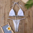 Shiny Pink Micro Bikini 2026 Mujer Women Sexy PU Pearls Push Up Thong Swimsuit Summer Bathing Suit Bandage Holiday Swimwear - StepByStepNow