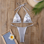 Women’s Glossy Pearl-Detail Bikini — Image 17