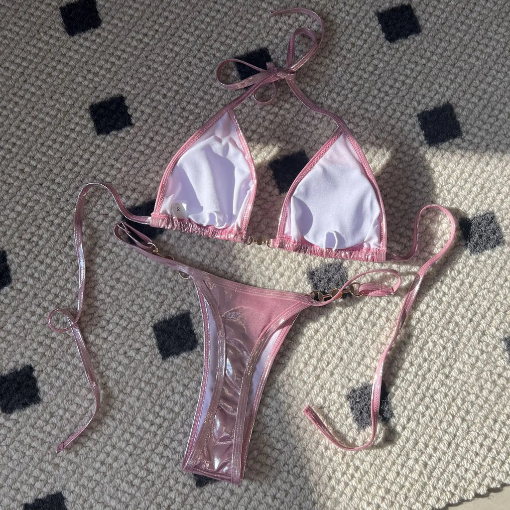 Women’s Glossy Pearl-Detail Bikini — Image 7