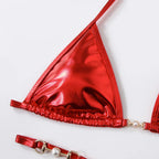 Shiny Pink Micro Bikini 2026 Mujer Women Sexy PU Pearls Push Up Thong Swimsuit Summer Bathing Suit Bandage Holiday Swimwear - StepByStepNow