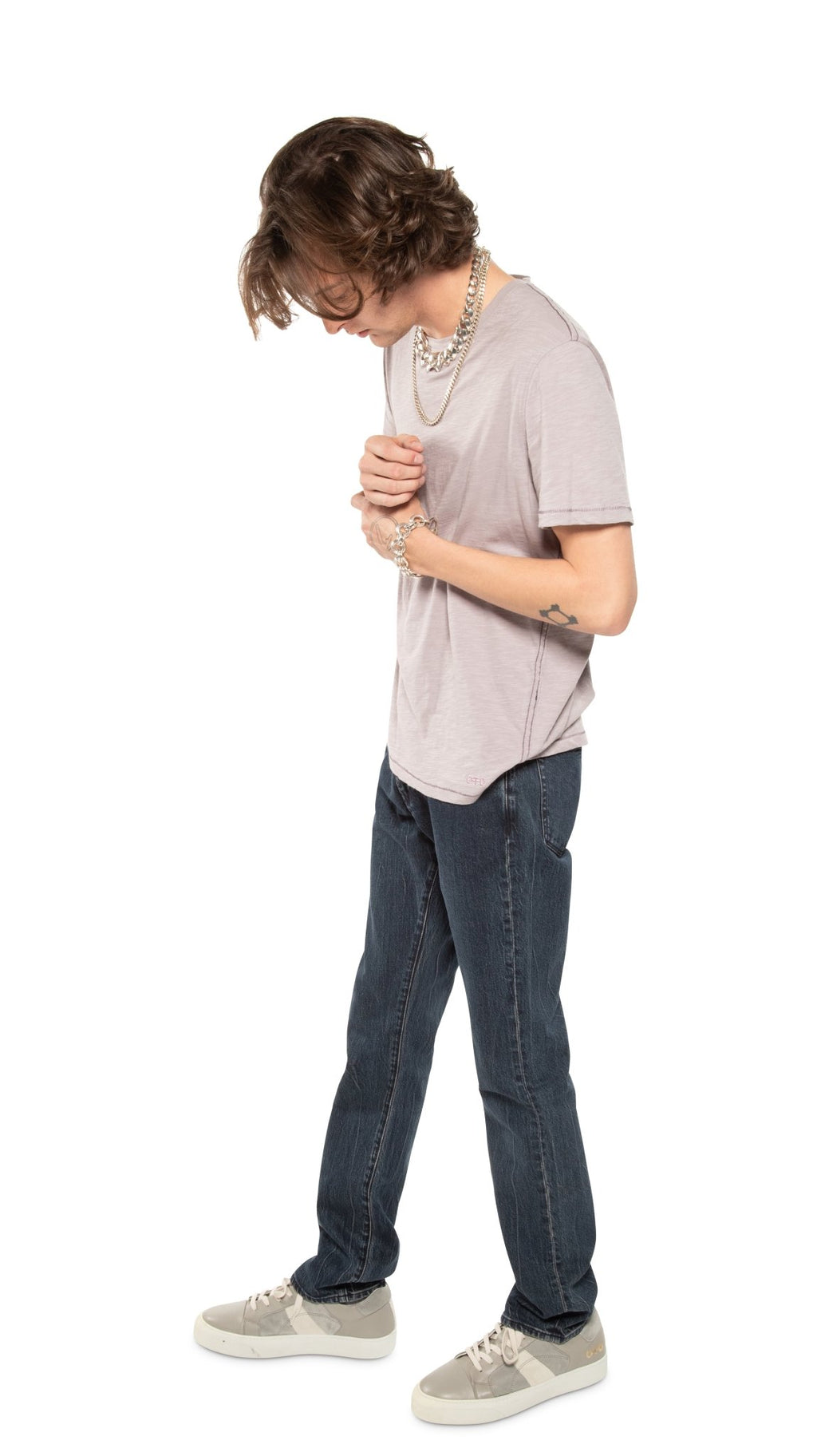 Short Sleeve Crewneck Knit Tee (Light Lavender) - StepByStep