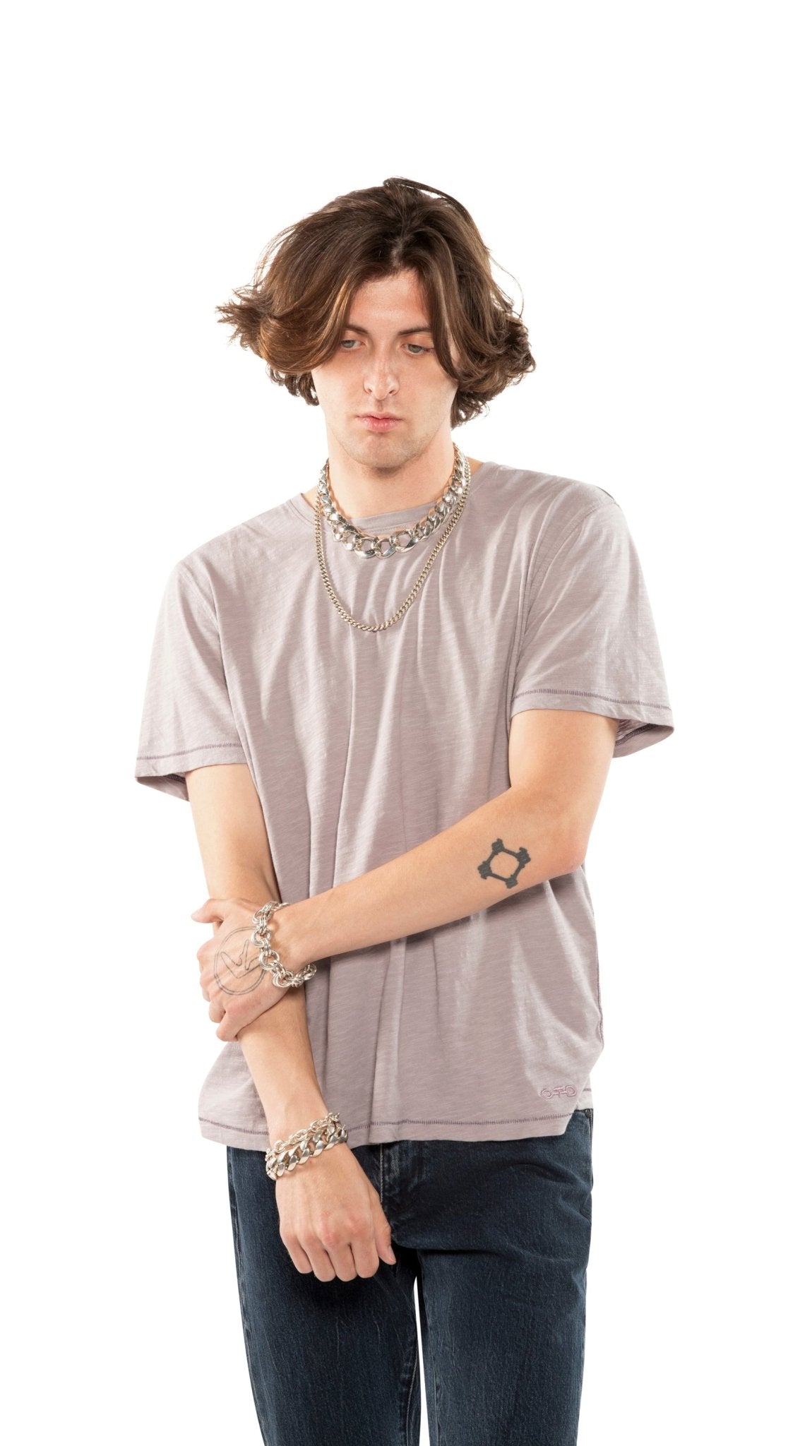 Short Sleeve Crewneck Knit Tee (Light Lavender) - StepByStep