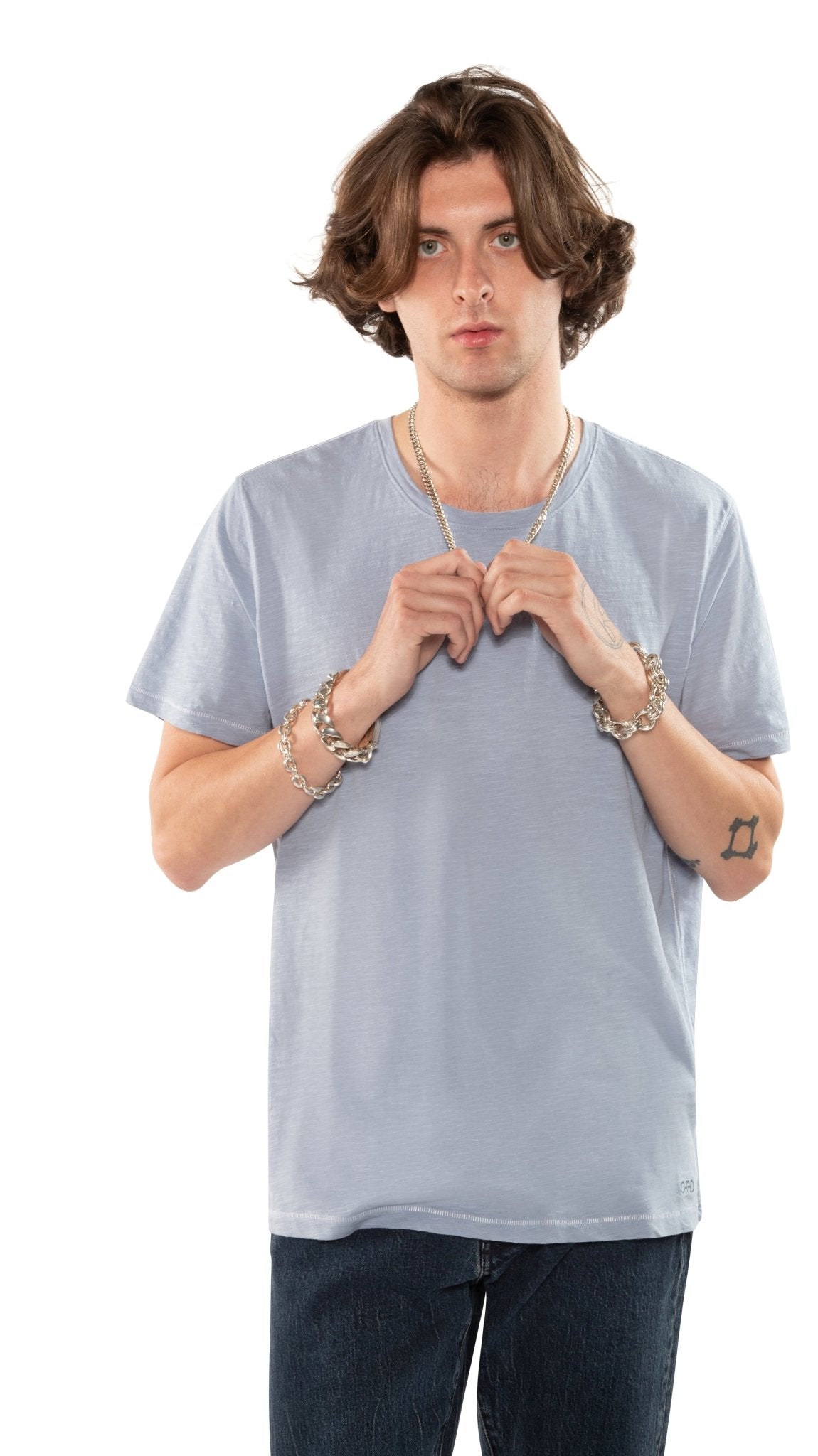 Short Sleeve Crewneck Knit Tee (Powder Blue) - StepByStep