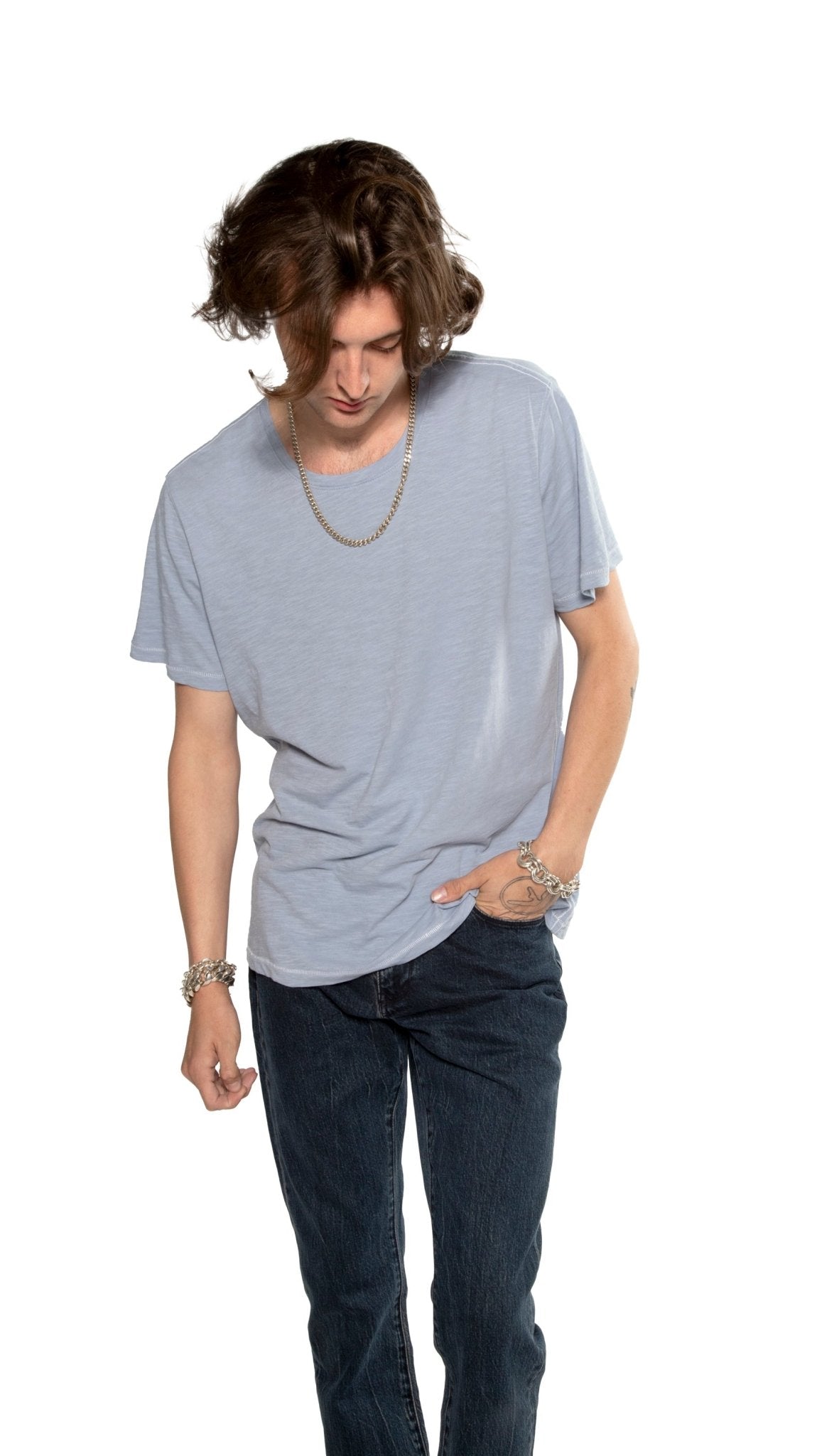 Short Sleeve Crewneck Knit Tee (Powder Blue) - StepByStep