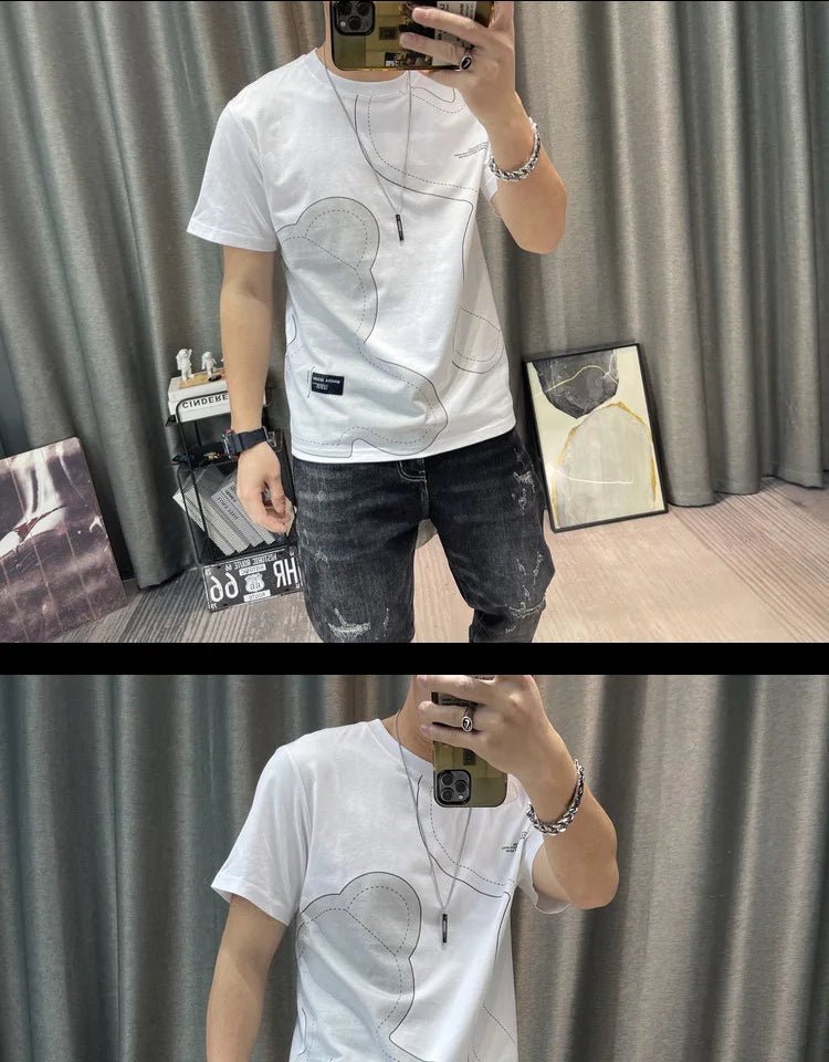 Short Sleeve T-shirt Simple Printing Bear Slim Fit Summer New 2022 Men's Tees Korean Trend Premium Cotton Comfortable Breathable - StepByStepNow