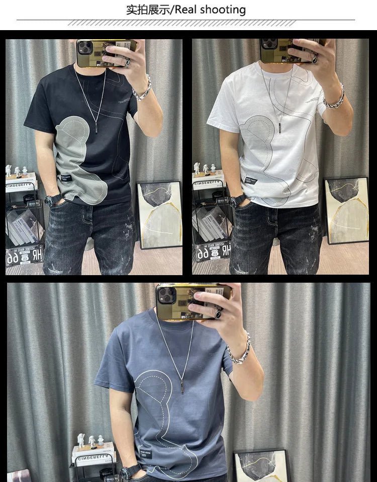 Short Sleeve T-shirt Simple Printing Bear Slim Fit Summer New 2022 Men's Tees Korean Trend Premium Cotton Comfortable Breathable - StepByStepNow
