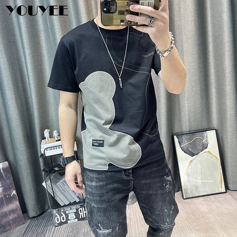 Short Sleeve T-shirt Simple Printing Bear Slim Fit Summer New 2022 Men's Tees Korean Trend Premium Cotton Comfortable Breathable - StepByStepNow