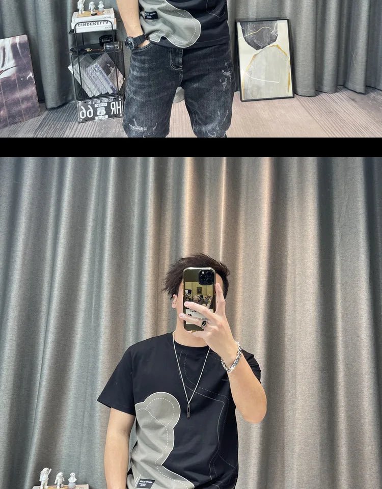 Short Sleeve T-shirt Simple Printing Bear Slim Fit Summer New 2022 Men's Tees Korean Trend Premium Cotton Comfortable Breathable - StepByStepNow