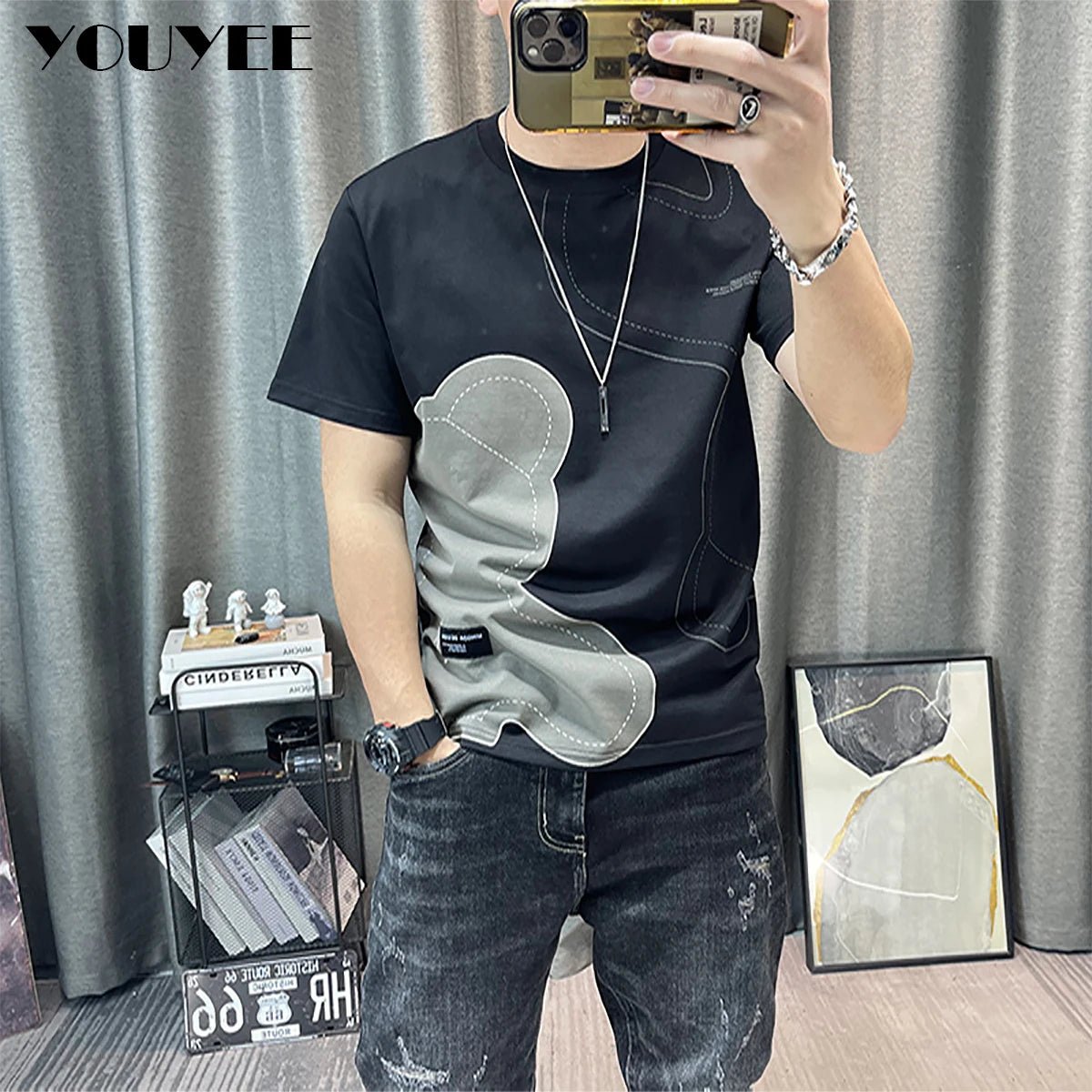 Short Sleeve T-shirt Simple Printing Bear Slim Fit Summer New 2022 Men's Tees Korean Trend Premium Cotton Comfortable Breathable - StepByStepNow