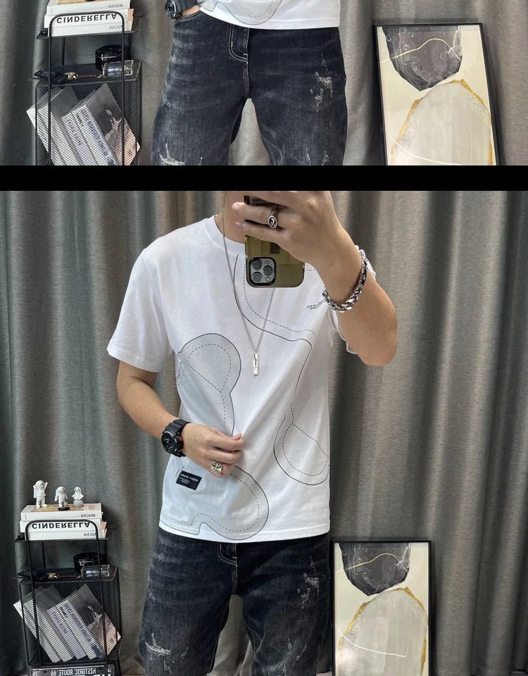 Short Sleeve T-shirt Simple Printing Bear Slim Fit Summer New 2022 Men's Tees Korean Trend Premium Cotton Comfortable Breathable - StepByStepNow