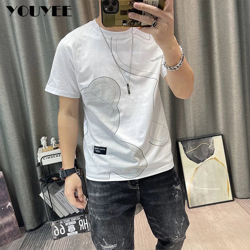 Short Sleeve T-shirt Simple Printing Bear Slim Fit Summer New 2022 Men's Tees Korean Trend Premium Cotton Comfortable Breathable - StepByStepNow