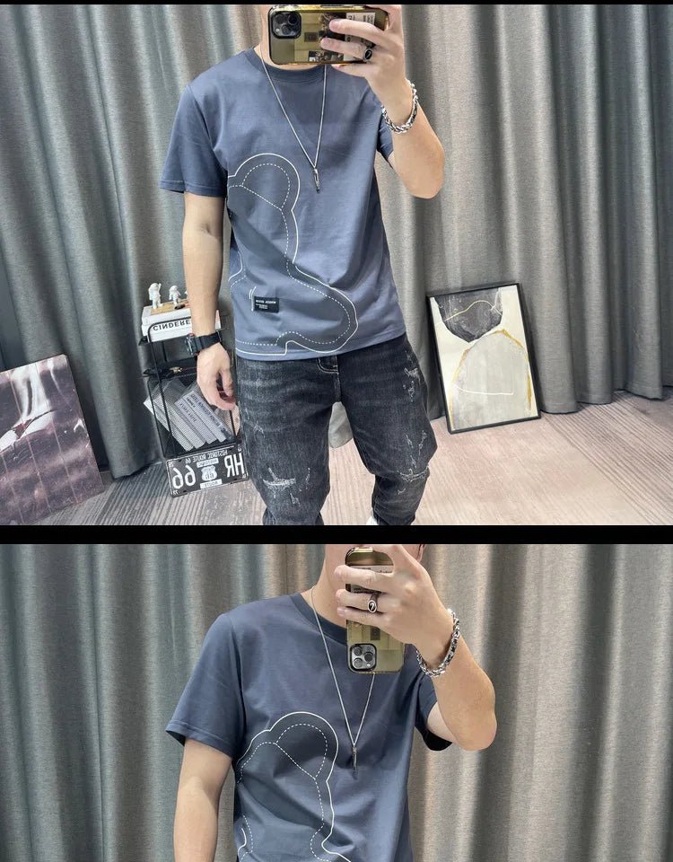 Short Sleeve T-shirt Simple Printing Bear Slim Fit Summer New 2022 Men's Tees Korean Trend Premium Cotton Comfortable Breathable - StepByStepNow