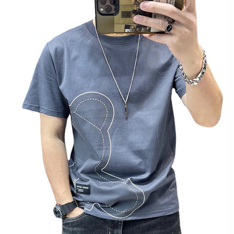 Short Sleeve T-shirt Simple Printing Bear Slim Fit Summer New 2022 Men's Tees Korean Trend Premium Cotton Comfortable Breathable - StepByStepNow
