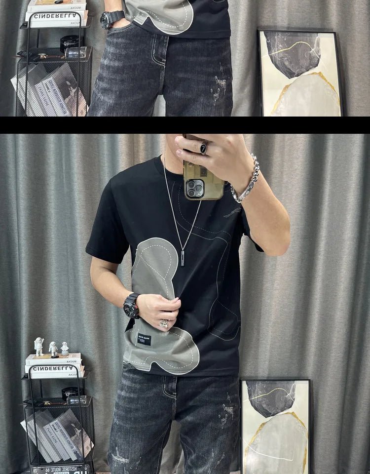 Short Sleeve T-shirt Simple Printing Bear Slim Fit Summer New 2022 Men's Tees Korean Trend Premium Cotton Comfortable Breathable - StepByStepNow