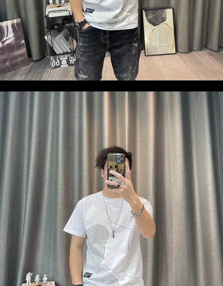 Short Sleeve T-shirt Simple Printing Bear Slim Fit Summer New 2022 Men's Tees Korean Trend Premium Cotton Comfortable Breathable - StepByStepNow