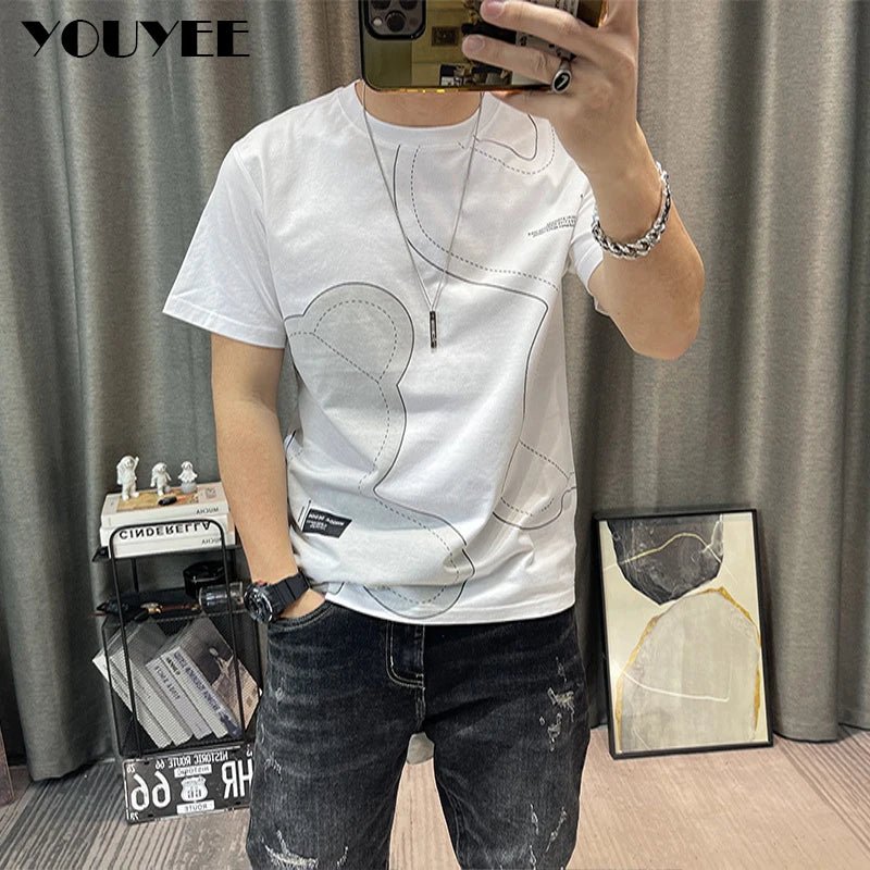 Short Sleeve T-shirt Simple Printing Bear Slim Fit Summer New 2022 Men's Tees Korean Trend Premium Cotton Comfortable Breathable - StepByStepNow