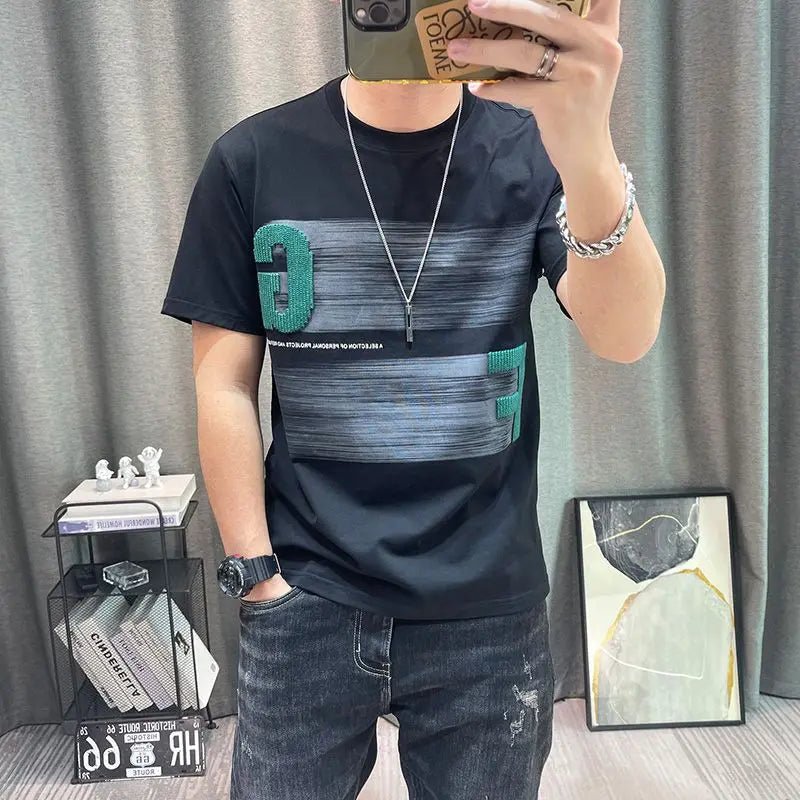 Short - sleeved T-shirt Men's Summer Cartoon Printed Pure Cotton Half - sleeved Top Slim Body Shirt - StepByStepNow