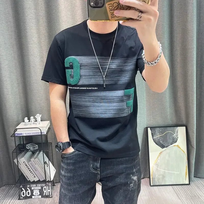 Short - sleeved T-shirt Men's Summer Cartoon Printed Pure Cotton Half - sleeved Top Slim Body Shirt - StepByStepNow