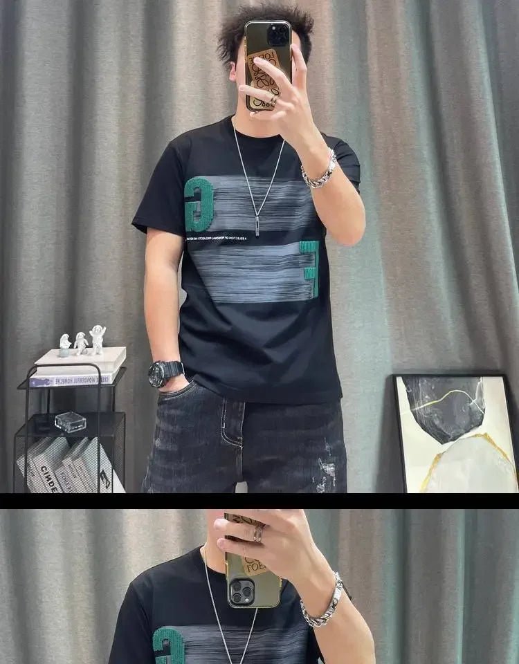 Short - sleeved T-shirt Men's Summer Cartoon Printed Pure Cotton Half - sleeved Top Slim Body Shirt - StepByStepNow