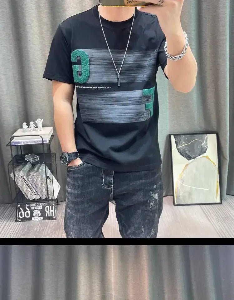 Short - sleeved T-shirt Men's Summer Cartoon Printed Pure Cotton Half - sleeved Top Slim Body Shirt - StepByStepNow