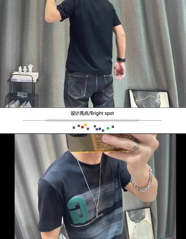 Short - sleeved T-shirt Men's Summer Cartoon Printed Pure Cotton Half - sleeved Top Slim Body Shirt - StepByStepNow