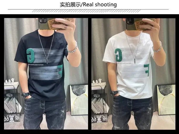 Short - sleeved T-shirt Men's Summer Cartoon Printed Pure Cotton Half - sleeved Top Slim Body Shirt - StepByStepNow