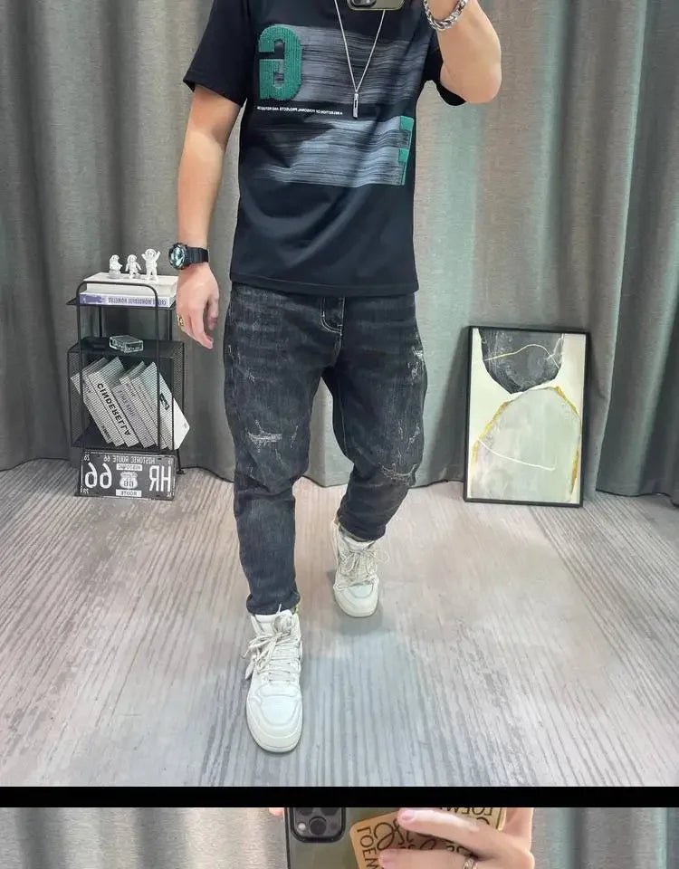 Short - sleeved T-shirt Men's Summer Cartoon Printed Pure Cotton Half - sleeved Top Slim Body Shirt - StepByStepNow
