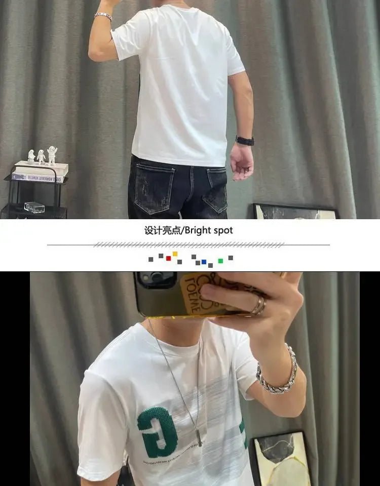 Short - sleeved T-shirt Men's Summer Cartoon Printed Pure Cotton Half - sleeved Top Slim Body Shirt - StepByStepNow