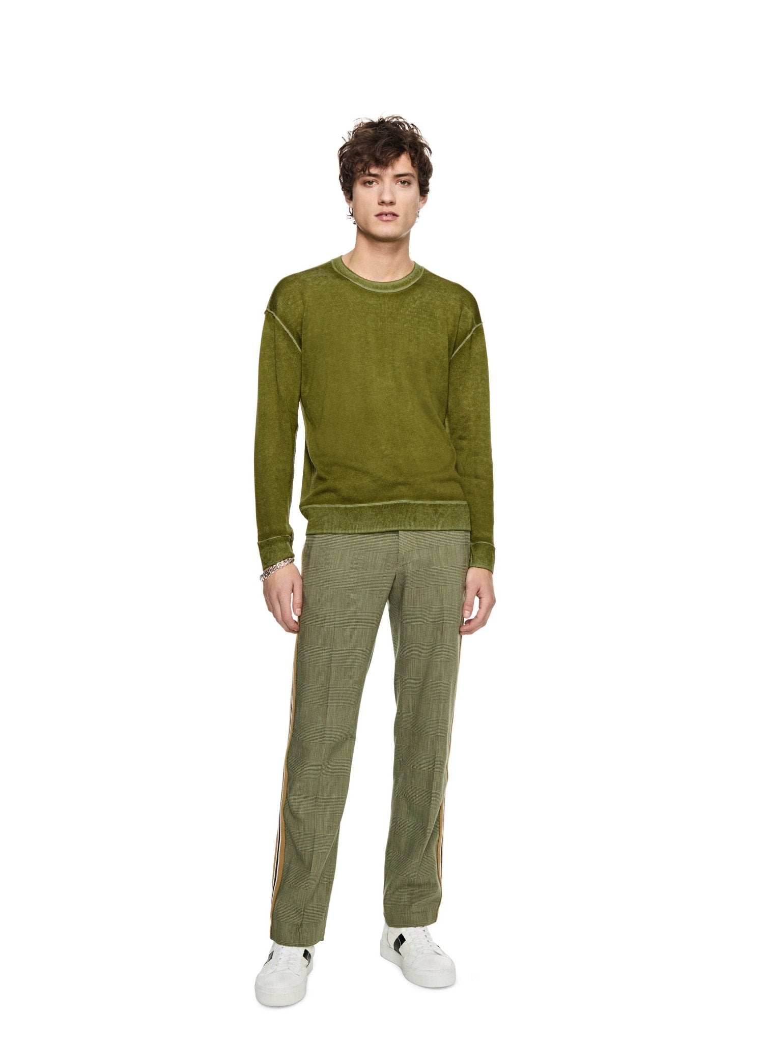 Silk and Cashmere Reverse Print Crewneck Sweater (Chartreuse) - StepByStep