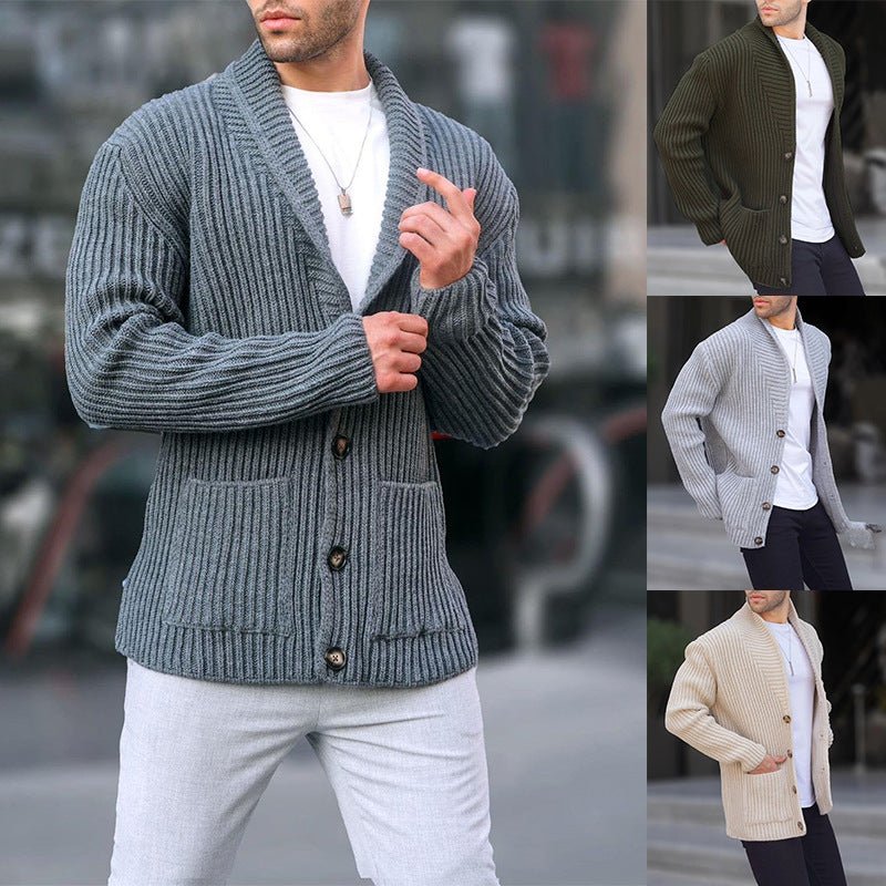 Single - breasted Long Sleeve Lapel Sweater Men's Clothing - StepByStepNow