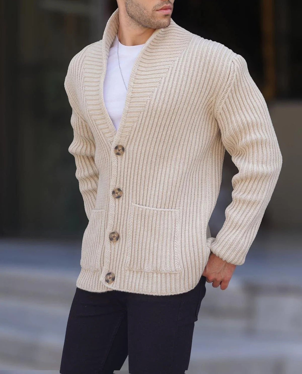 Single - breasted Long Sleeve Lapel Sweater Men's Clothing - StepByStepNow