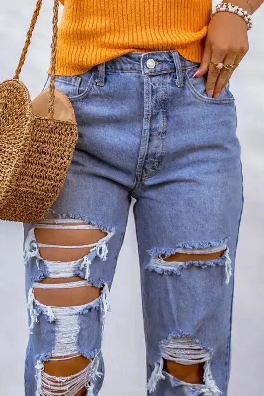 Sky Blue Distressed Boyfriend Jeans - StepByStep