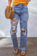 Sky Blue Distressed Boyfriend Jeans - StepByStep