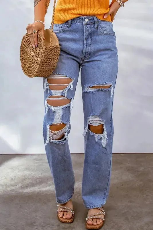 Sky Blue Distressed Boyfriend Jeans - StepByStep