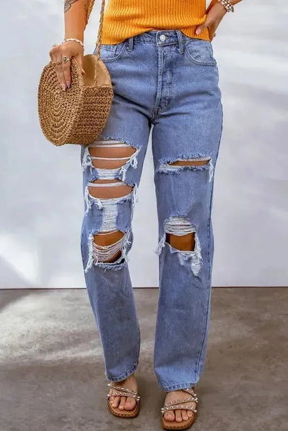 Sky Blue Distressed Boyfriend Jeans - StepByStep