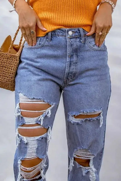 Sky Blue Distressed Boyfriend Jeans - StepByStep