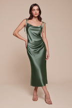 Slim Fit Satin Midi Dress - StepByStepNow
