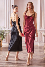 Slim Fit Satin Midi Dress - StepByStepNow